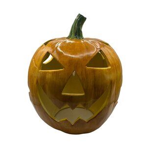 Ceramic Pumpkin Jack-O-Lantern Candle Holder Halloween Decor